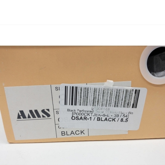 AMS Black Perforated Oscar D'Orsay Laser Cutout Round Open Toe Flats 8.5 - Picture 4 of 6